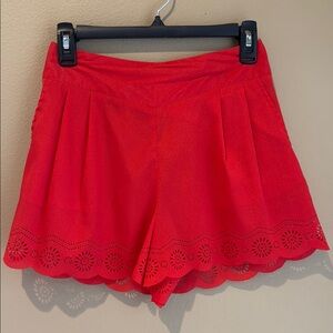 Flying Tomato High Waist Red Shorts with Scalloped Hem